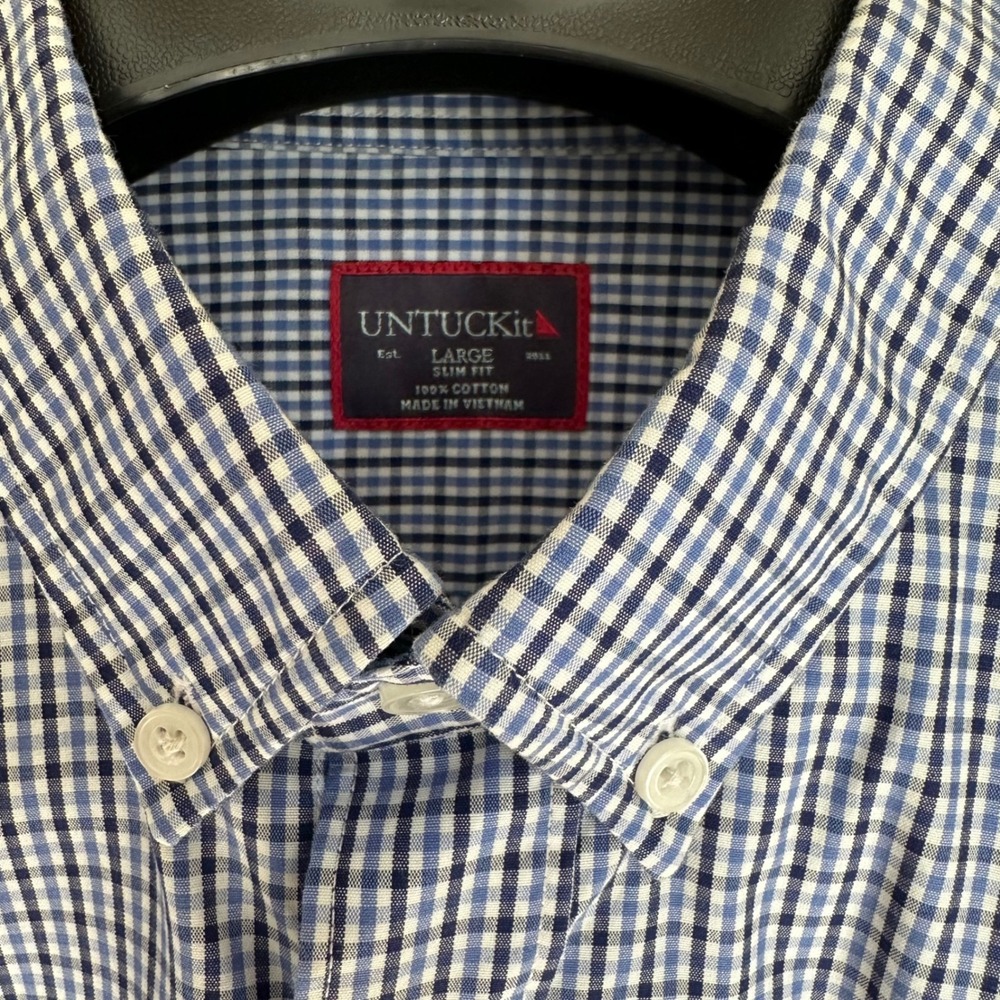 UNTUCKit Men's Button Down Shirt Large Slim‎ Fit Blue Checkered